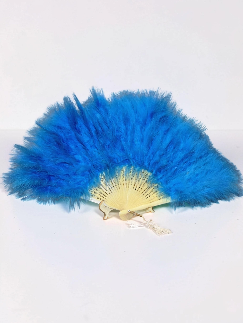 Blue Feather Folding Fan - Vintage 1980's